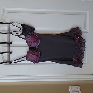 Grey and pink polka dot babydoll lingerie